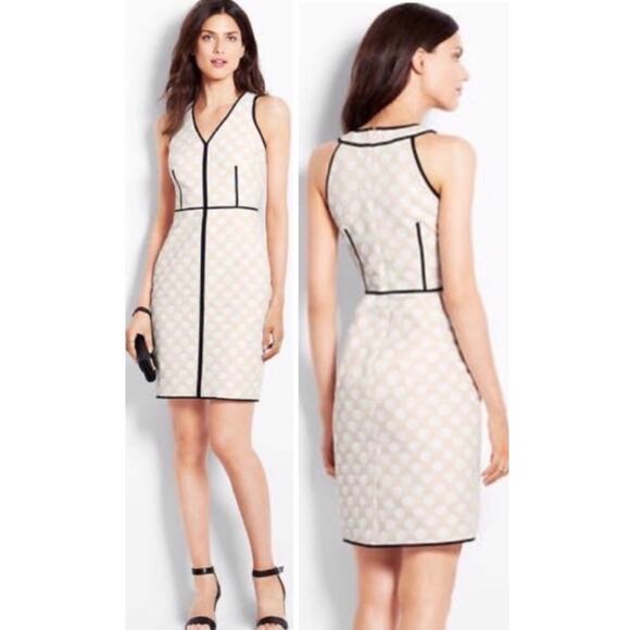 Ann Taylor Dresses & Skirts - Ann Taylor Cream Tan Beige White Polka Dot Sleeveless Sheath Career Dress Sz 10